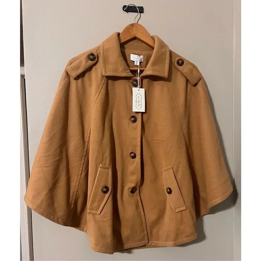 Mudpie Women's One Size Webster Cape Sweater Camel Tan Relaxed Fit Academia New - Picture 6 of 13